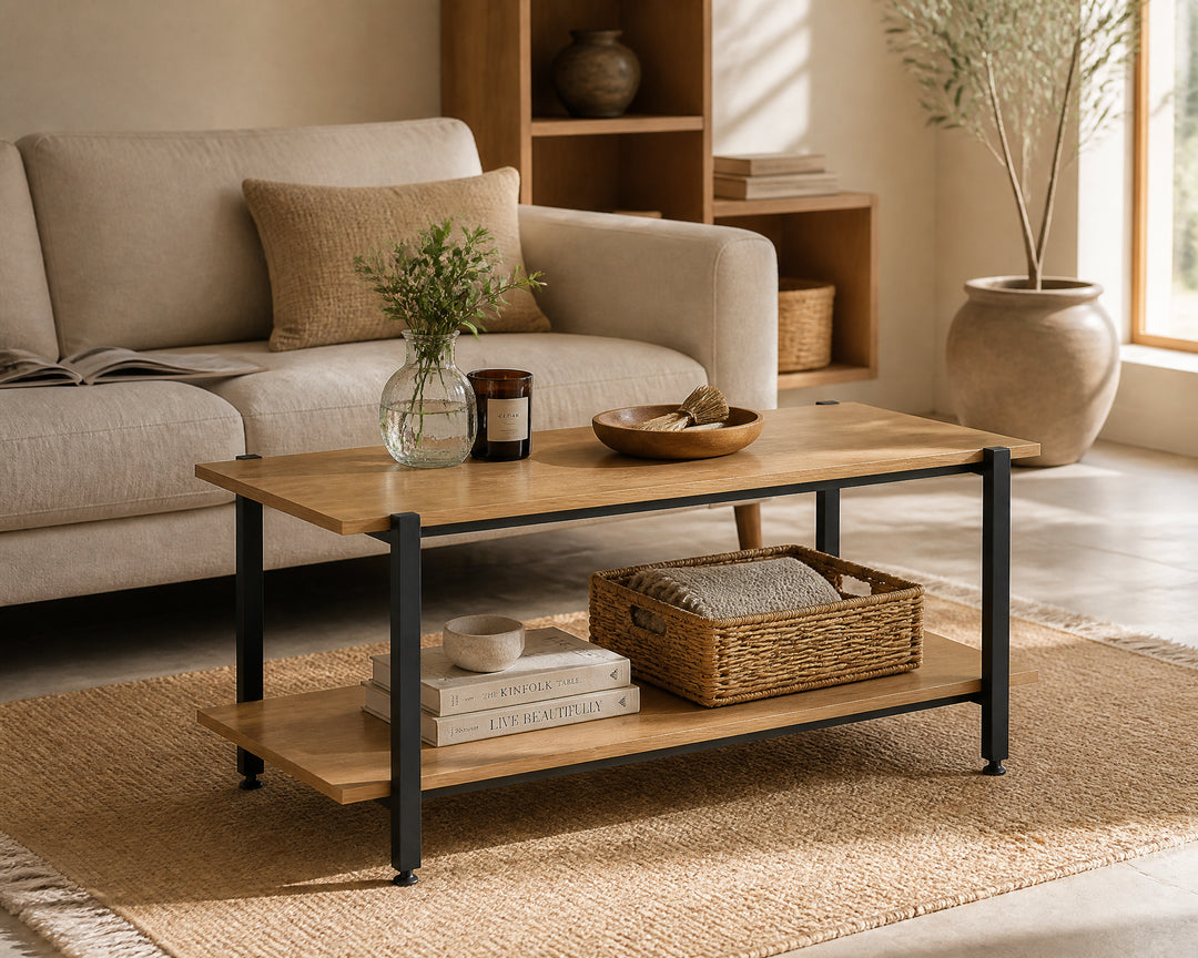 Mesa Auxiliar Nexo con 2 Estantes de Metal y Madera