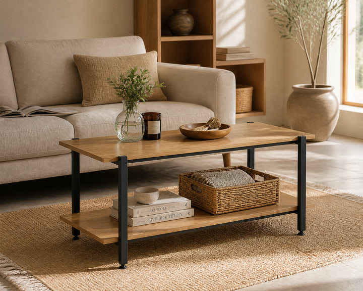 Mesa Auxiliar Nexo con 2 Estantes de Metal y Madera