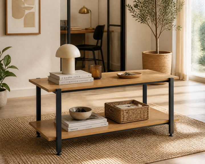 Mesa Auxiliar Nexo con 2 Estantes de Metal y Madera