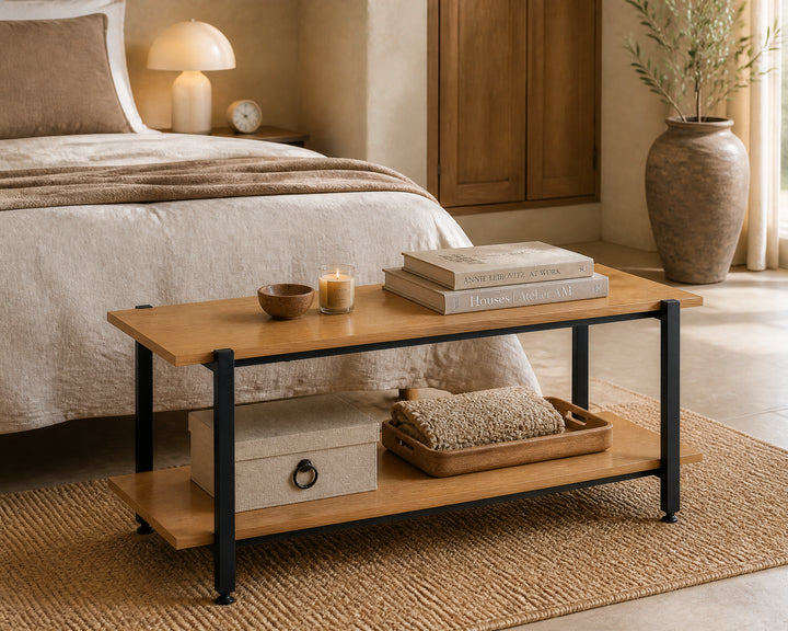 Mesa Auxiliar Nexo con 2 Estantes de Metal y Madera