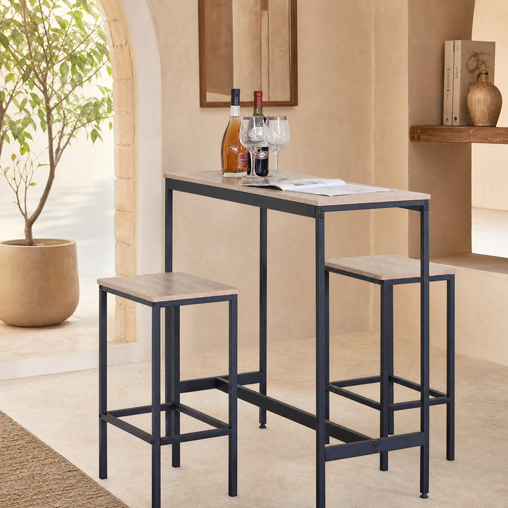 Mesa Bar NEXO con 2 Taburetes de Metal Compacto