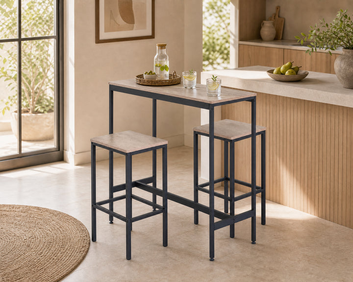 Mesa Bar NEXO con 2 Taburetes de Metal Compacto