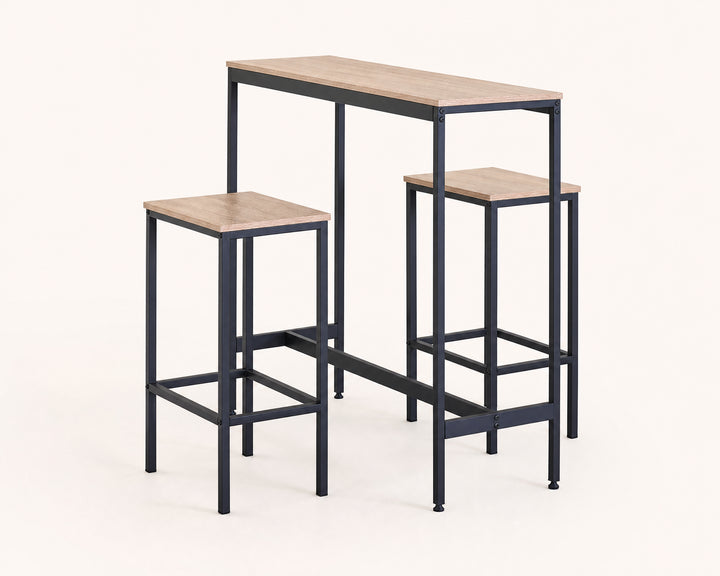Mesa Bar NEXO con 2 Taburetes de Metal Compacto