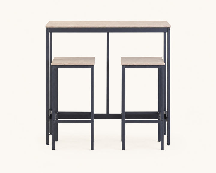 Mesa Bar NEXO con 2 Taburetes de Metal Compacto