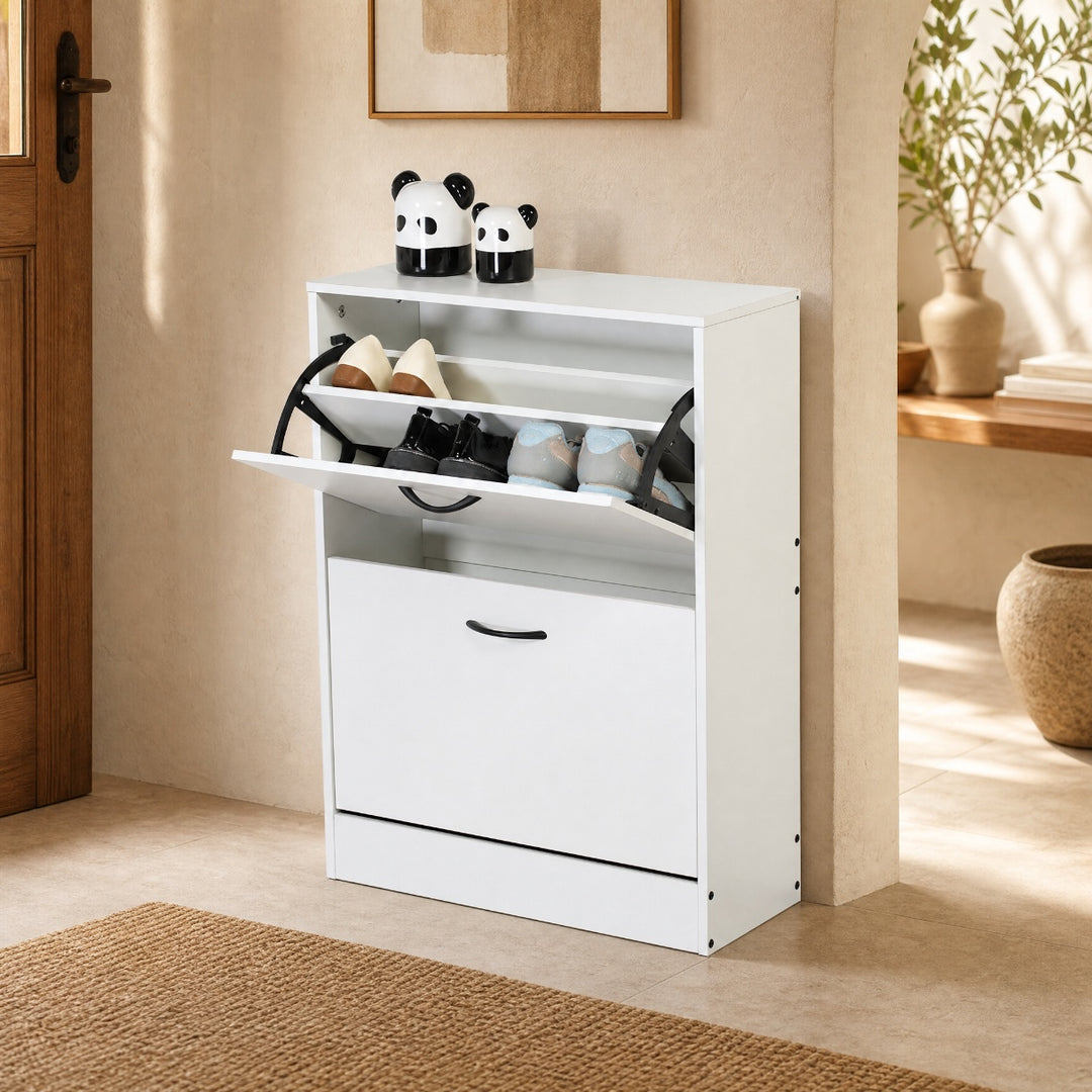 Zapatero Blanco MDF, 2 Alturas, Ahorrador de Espacio - imagen 1