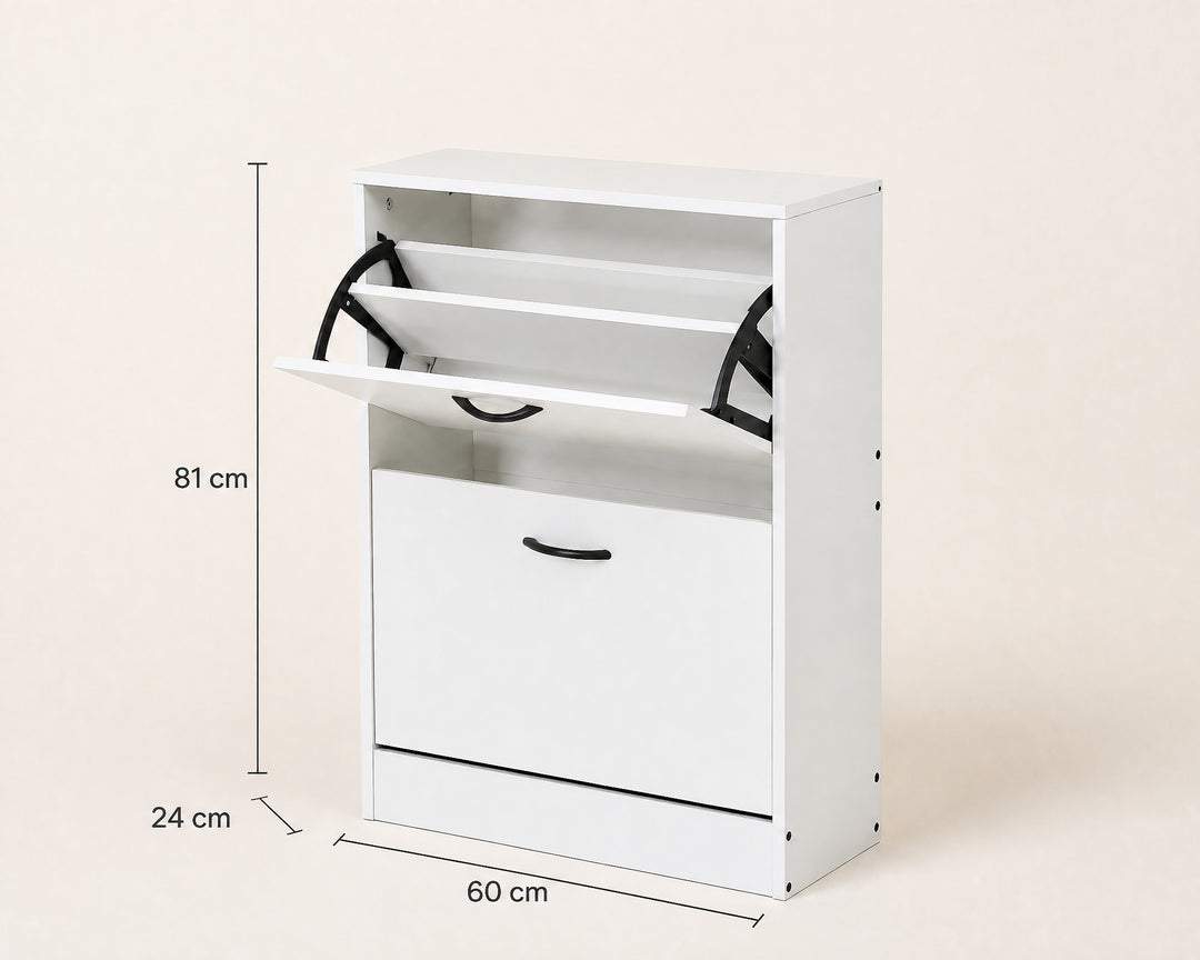 Zapatero Blanco MDF, 2 Alturas, Ahorrador de Espacio