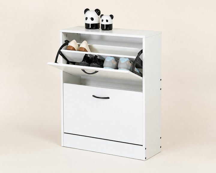 Zapatero Blanco MDF, 2 Alturas, Ahorrador de Espacio