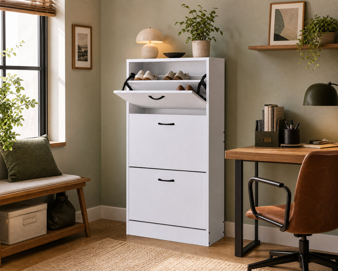 Zapatero Blanco de MDF 3 Alturas - Espacio Maximizado