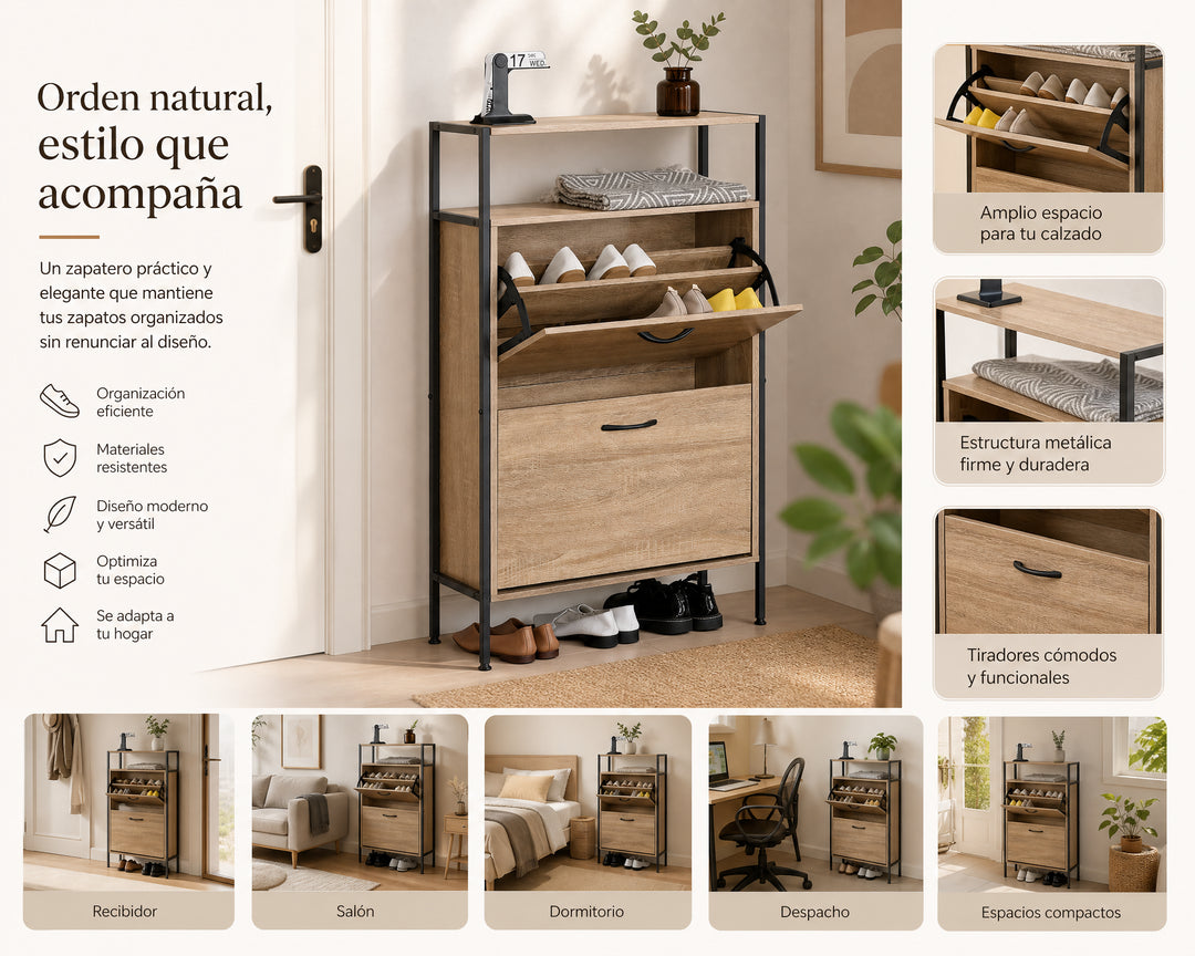 Zapatero Spaceline de Metal con Estante Superior 105 cm
