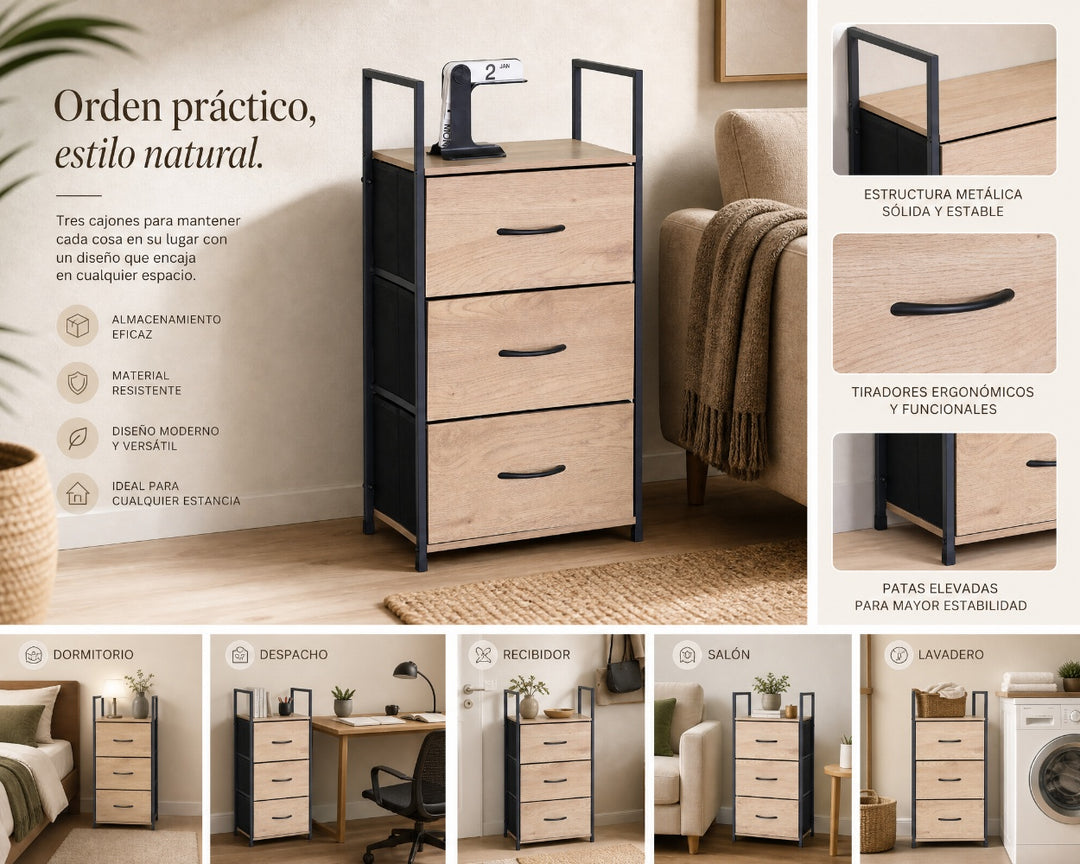 Cajonera Metálica Spaceline con 3 Cajones, Estilo Minimalista - imagen 8
