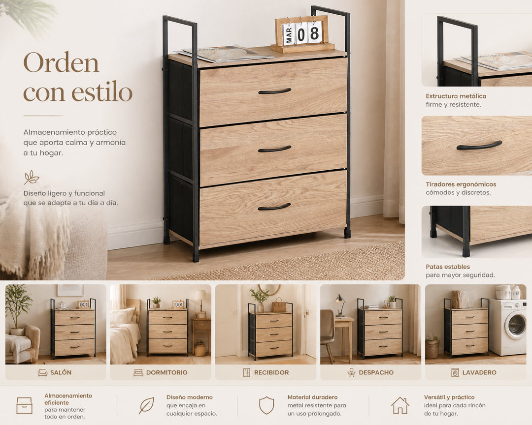 Cajonera Auxiliar Spaceline 3 Cajones de Metal