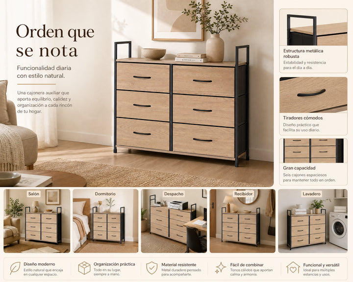 Cajonera Auxiliar Spaceline con 6 Cajones de Metal 80cm