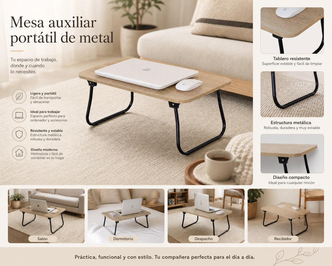 Mesa Auxiliar Plegable para Ordenador Portátil Metal
