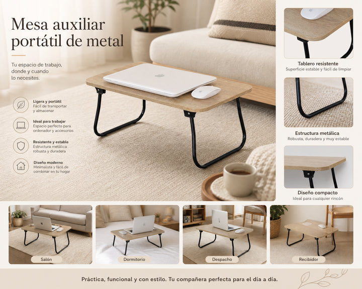 Mesa Auxiliar Plegable para Ordenador Portátil Metal