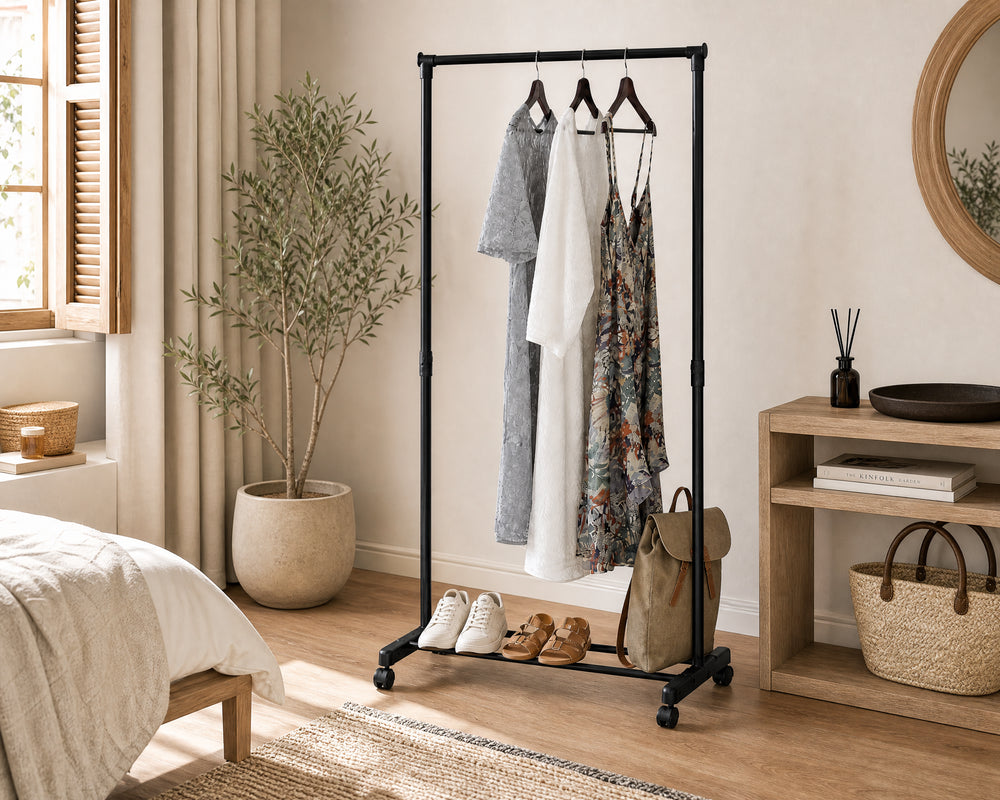 Perchero de Metal con Ruedas y Barra Ajustable 157 cm