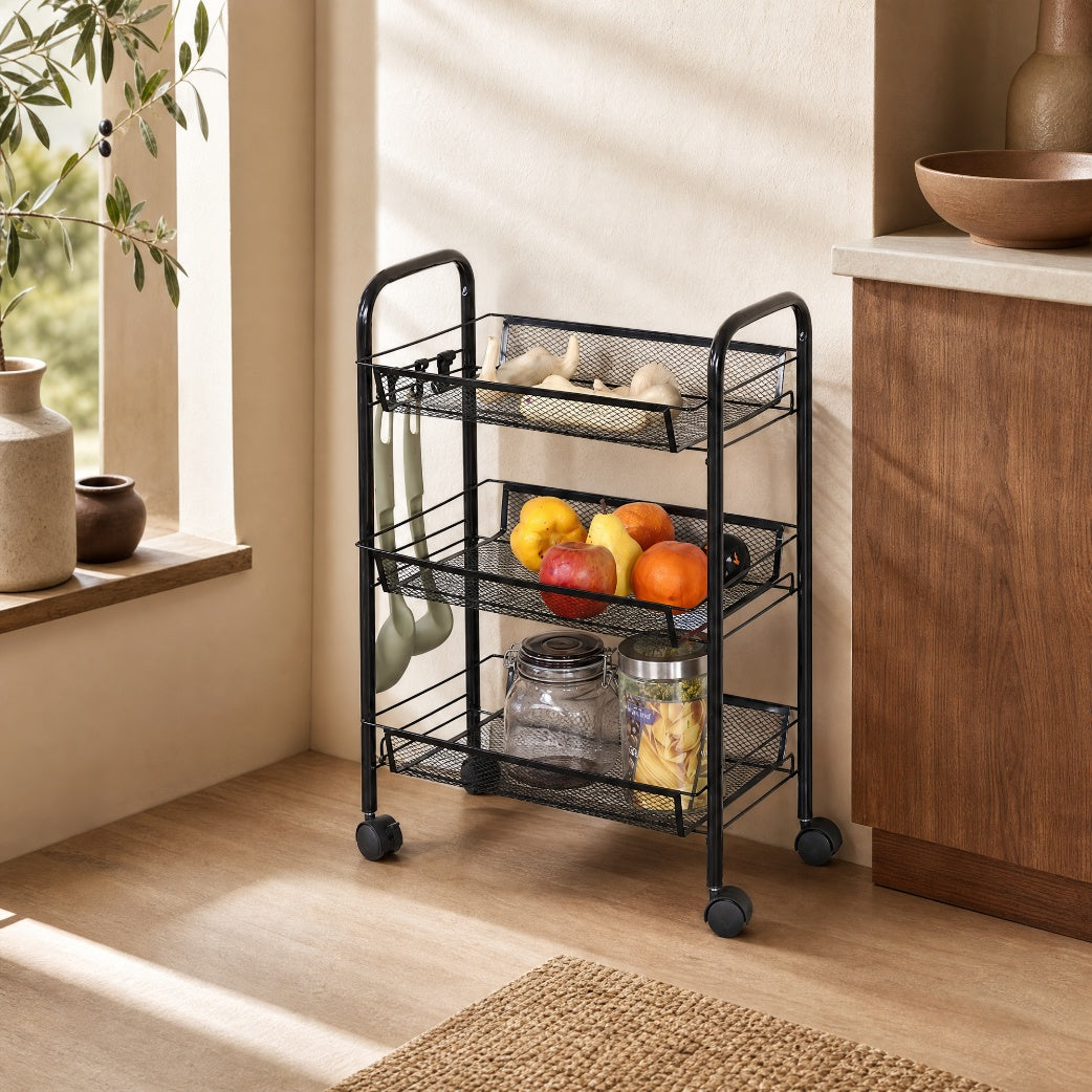Carro Auxiliar Metal 3 Cestas con Ruedas 43x26x63 cm - imagen 1