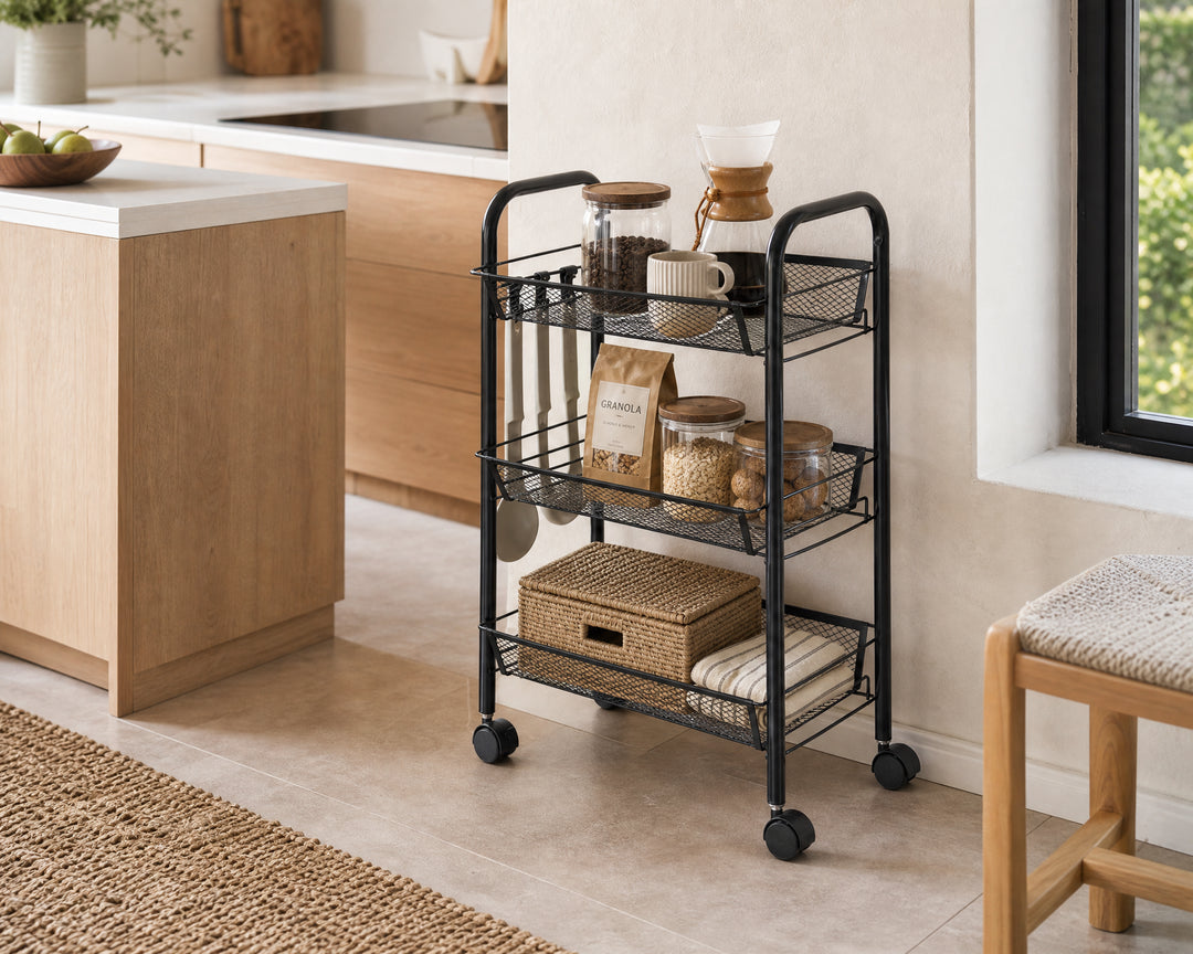 Carro Auxiliar Metal 3 Cestas con Ruedas 43x26x63 cm