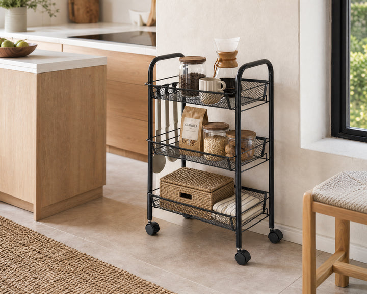 Carro Auxiliar Metal 3 Cestas con Ruedas 43x26x63 cm
