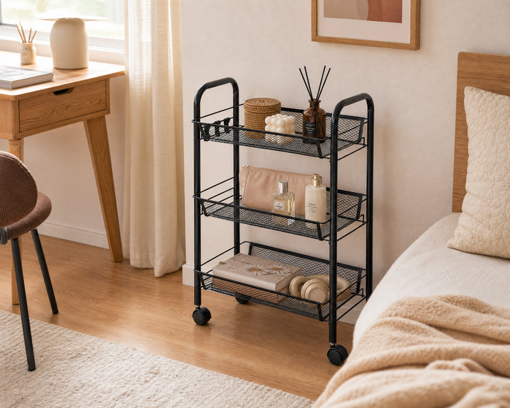 Carro Auxiliar Metal 3 Cestas con Ruedas 43x26x63 cm