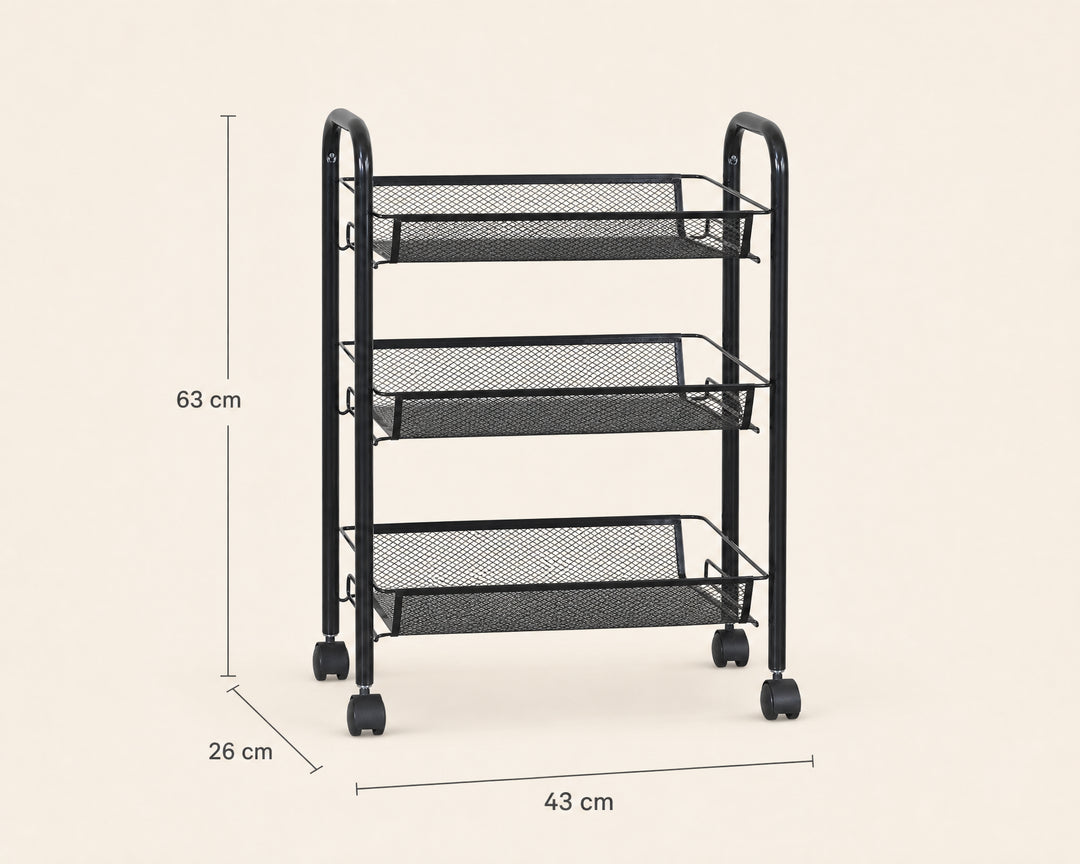 Carro Auxiliar Metal 3 Cestas con Ruedas 43x26x63 cm