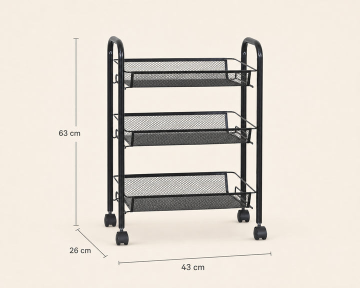 Carro Auxiliar Metal 3 Cestas con Ruedas 43x26x63 cm