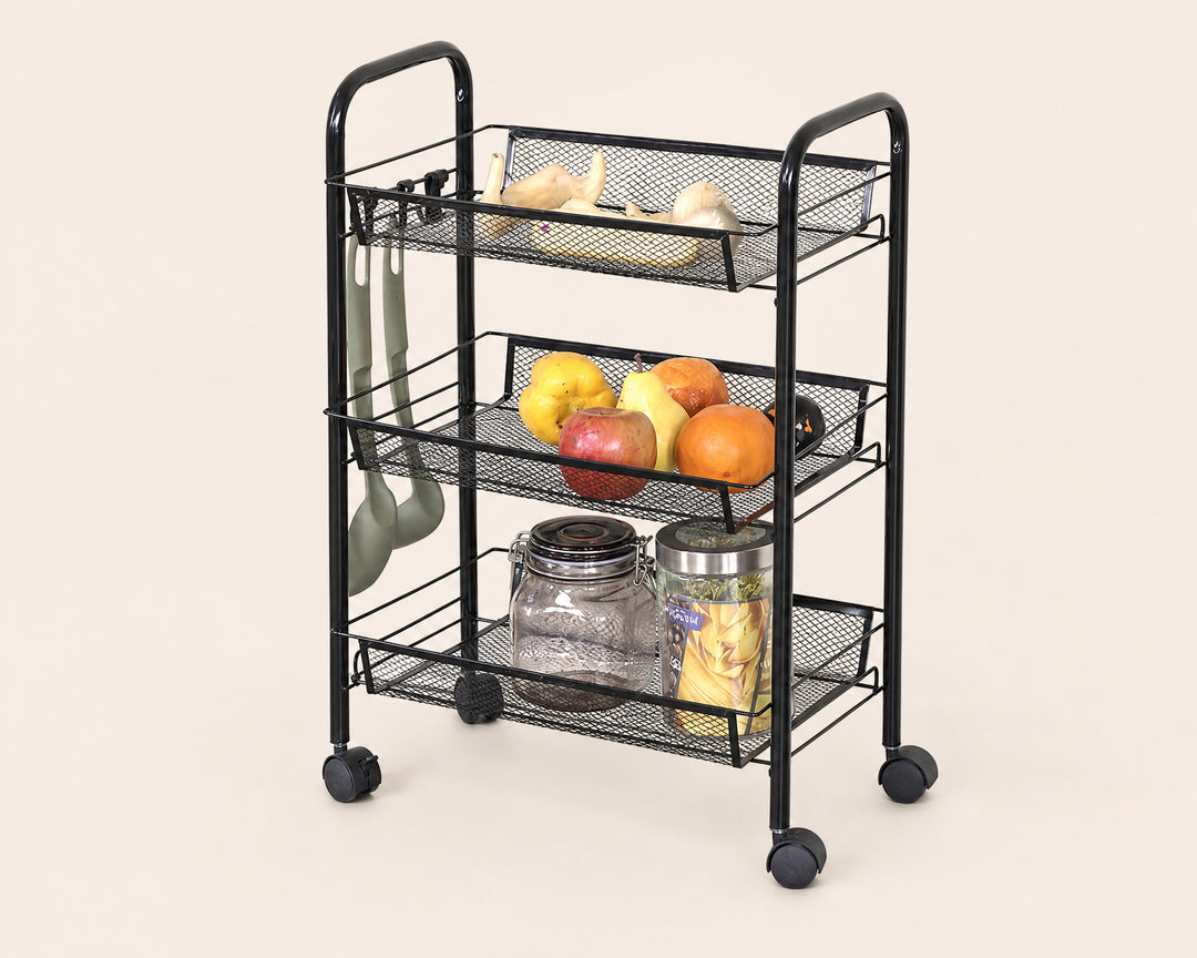 Carro Auxiliar Metal 3 Cestas con Ruedas 43x26x63 cm
