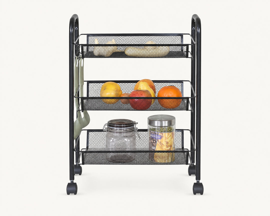 Carro Auxiliar Metal 3 Cestas con Ruedas 43x26x63 cm