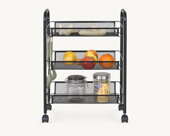 Carro Auxiliar Metal 3 Cestas con Ruedas 43x26x63 cm