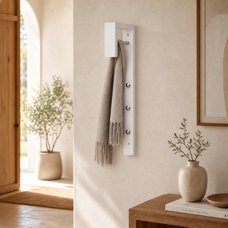 Perchero Blanco de MDF con 3 Ganchos y Barra, 25x70 cm - imagen 1