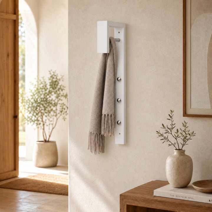 Perchero Blanco de MDF con 3 Ganchos y Barra, 25x70 cm - imagen 1
