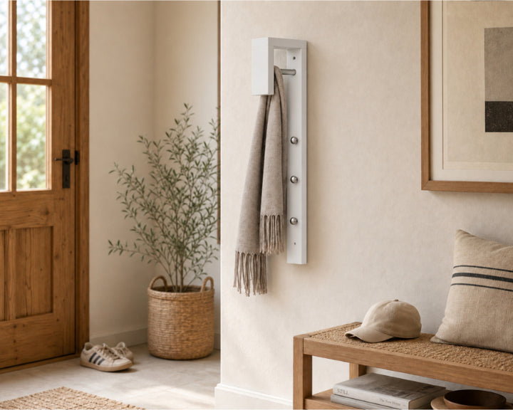 Perchero Blanco de MDF con 3 Ganchos y Barra, 25x70 cm - imagen 2