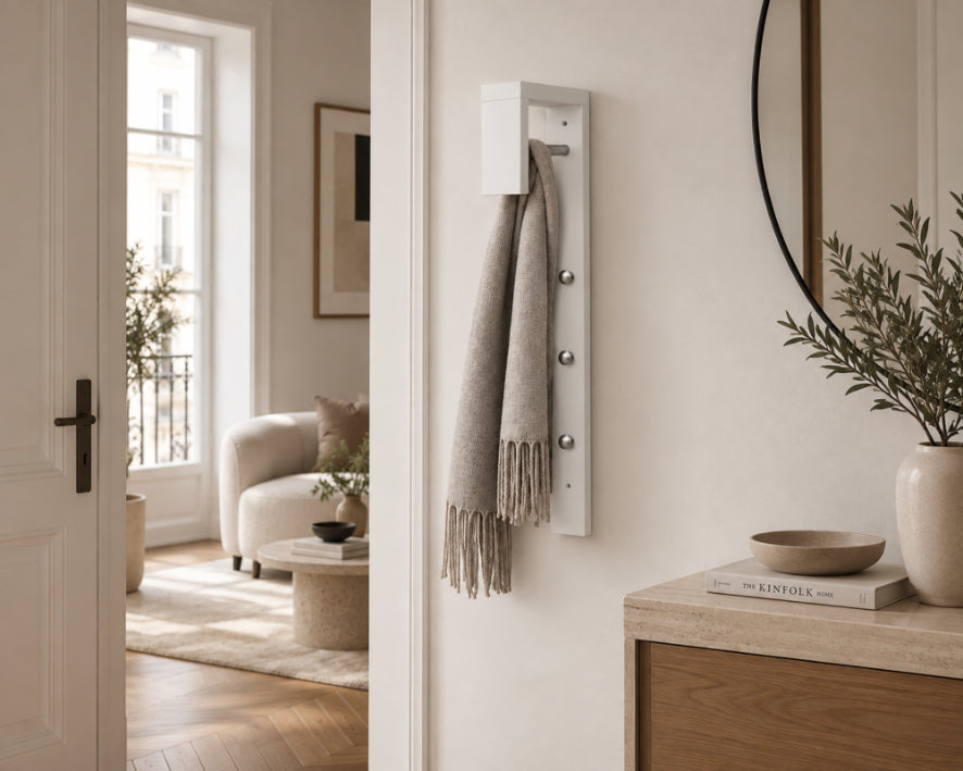 Perchero Blanco de MDF con 3 Ganchos y Barra, 25x70 cm - imagen 3