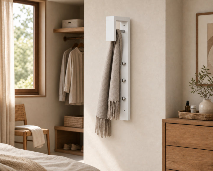 Perchero Blanco de MDF con 3 Ganchos y Barra, 25x70 cm - imagen 4