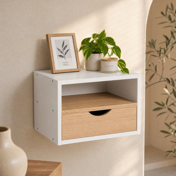 Estante de Pared con Cajón Blanco y Roble MDF 36x30cm - imagen 1