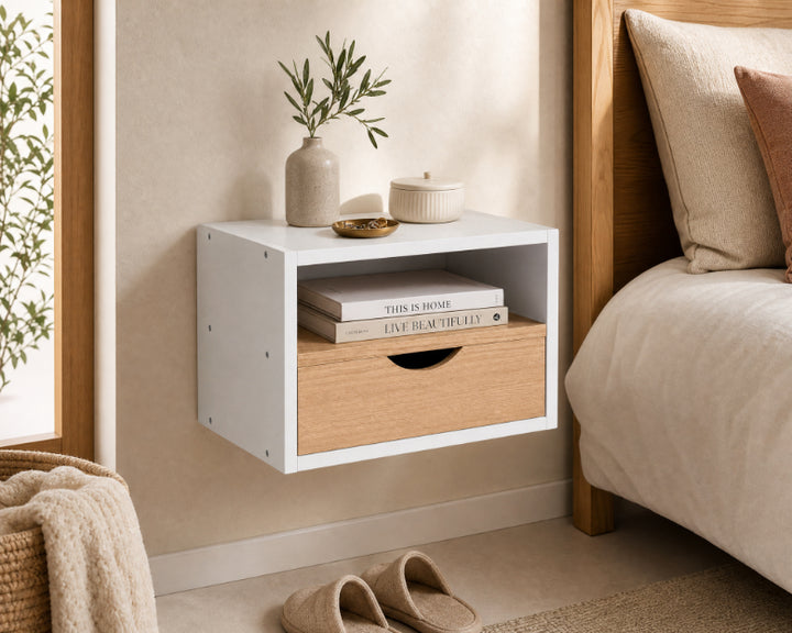 Estante de Pared con Cajón Blanco y Roble MDF 36x30cm - imagen 2