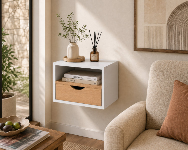 Estante de Pared con Cajón Blanco y Roble MDF 36x30cm - imagen 3