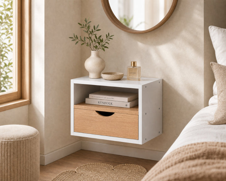 Estante de Pared con Cajón Blanco y Roble MDF 36x30cm - imagen 4