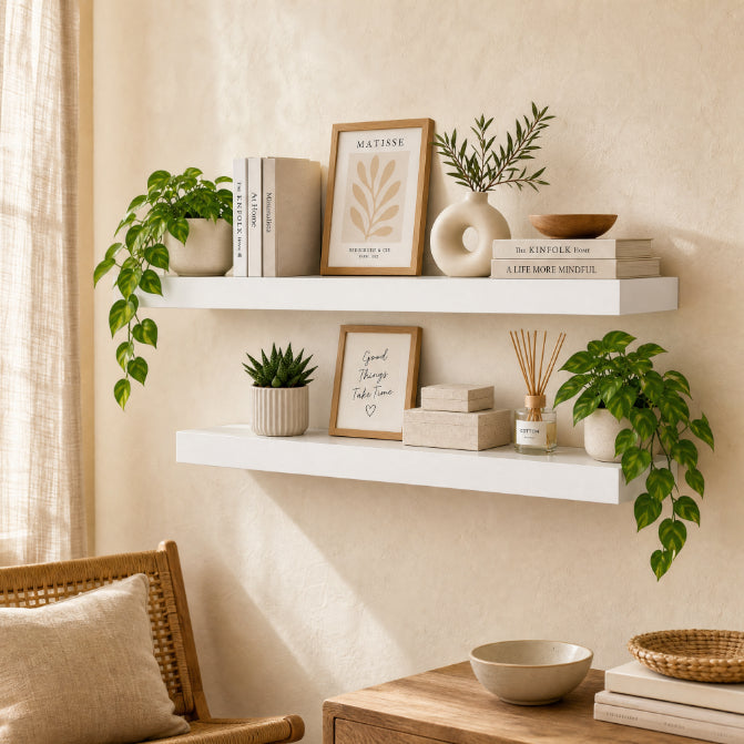 Set de 2 Estantes Flotantes MDF Blanco 60 cm - Decoración y Funcionalidad - imagen 1