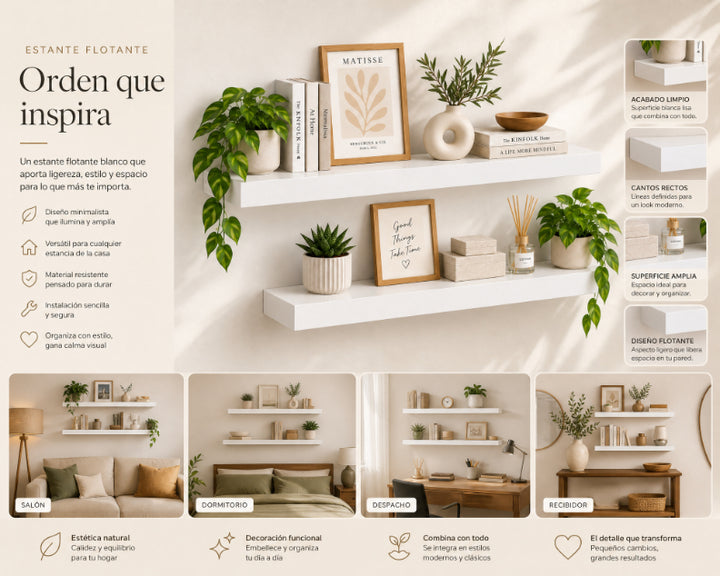 Set de 2 Estantes Flotantes MDF Blanco 60 cm - Decoración y Funcionalidad - imagen 8
