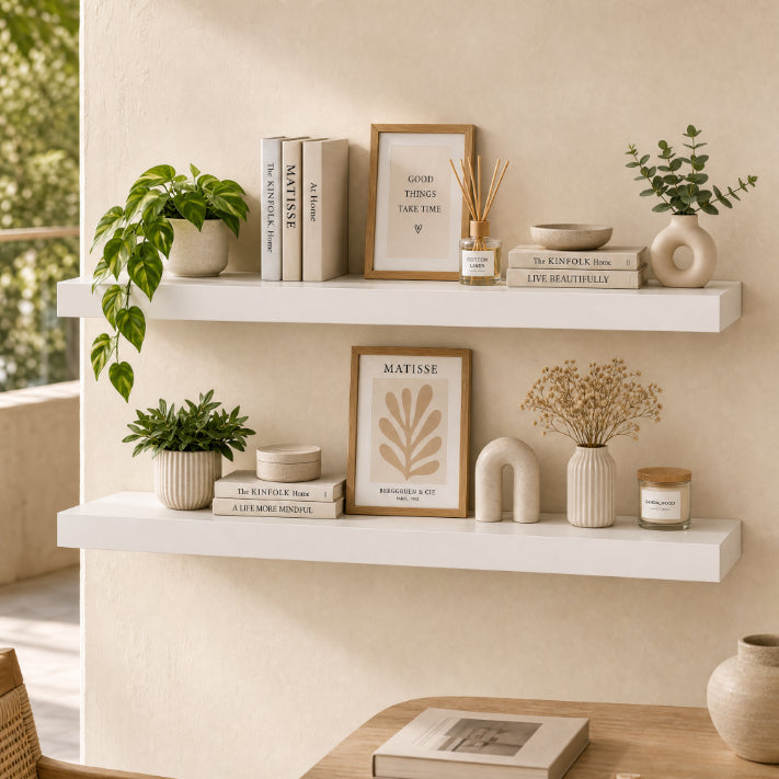 Set de 2 Estantes Flotantes Blancos de MDF 80 cm - Decorativos y Minimalistas - imagen 1