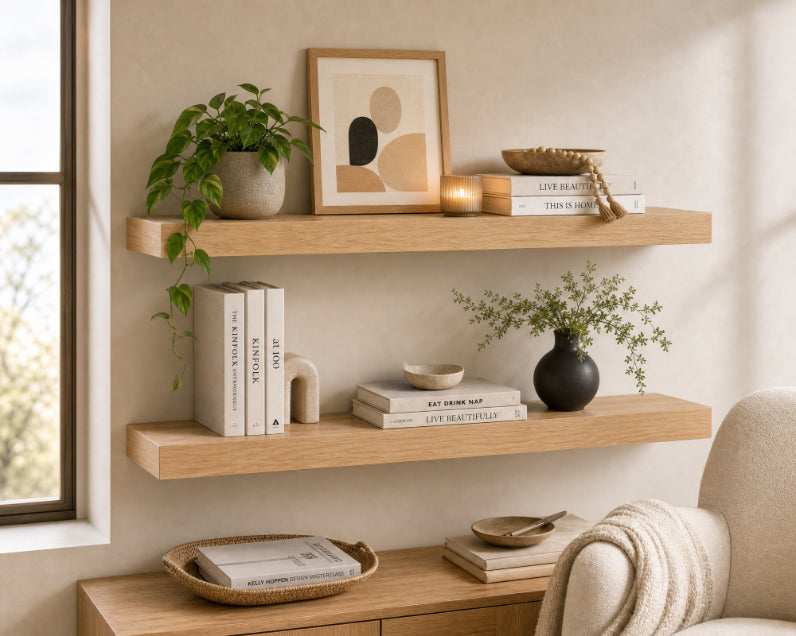 Set de 2 Estantes Flotantes color Roble de MDF 80 cm - Decorativos y Minimalistas - imagen 2