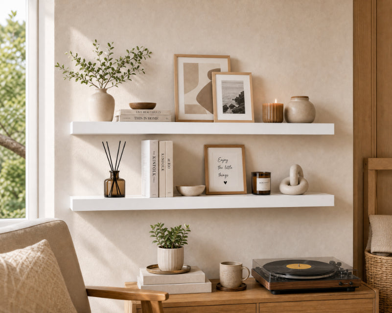 Set de 2 Estantes Flotantes Blancos de MDF 100 cm - Decorativos y Minimalistas - imagen 2
