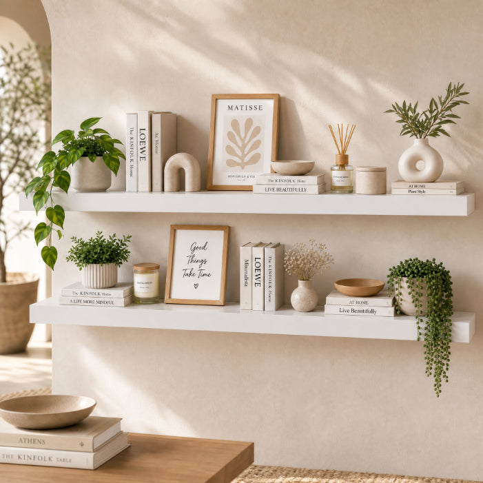 Set de 2 Estantes Flotantes Blancos de MDF 120 cm - Decorativos y Minimalistas - imagen 1