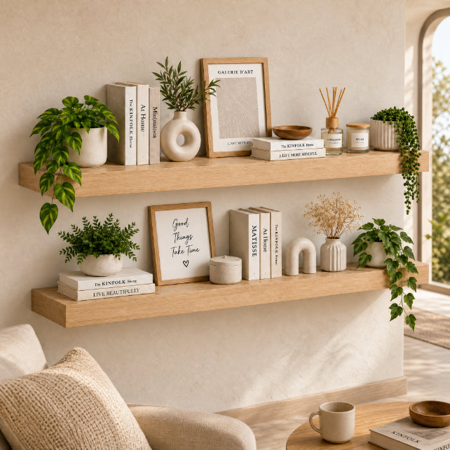 Set de 2 Estantes Flotantes en color roble de MDF 120 cm - Decorativos y Minimalistas - imagen 1