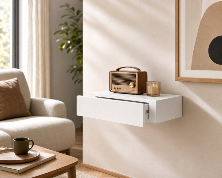 Cajonera Flotante Blanca de MDF para Decoración de Pared - imagen 2
