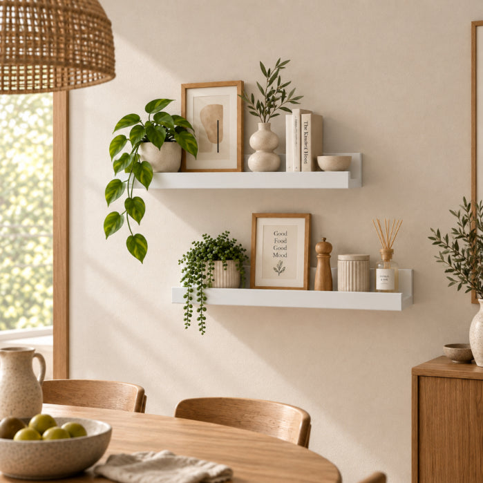 Set de 2 Estantes Flotantes Portafotos Blancos de MDF 57 cm - Repisas Decorativas de Pared - imagen 1