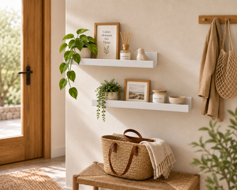Set de 2 Estantes Flotantes Portafotos Blancos de MDF 57 cm - Repisas Decorativas de Pared - imagen 2