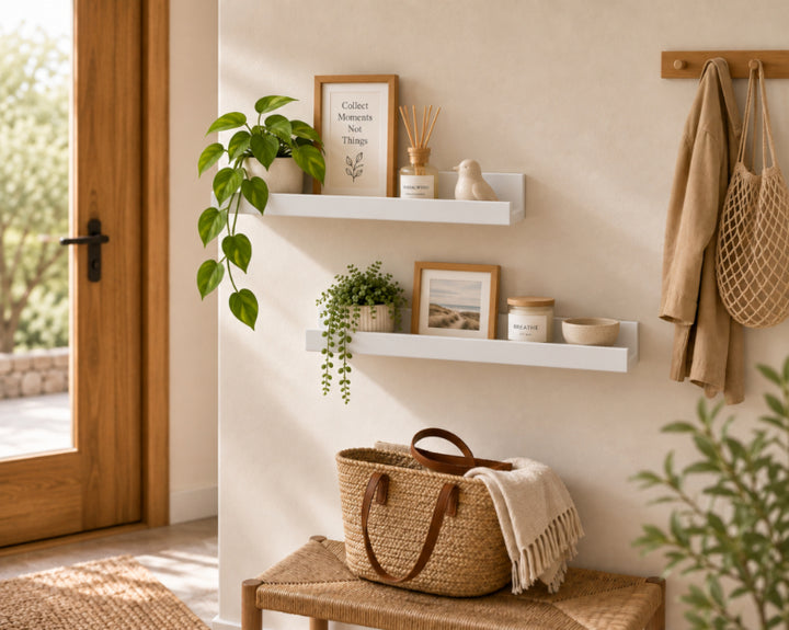 Set de 2 Estantes Flotantes Portafotos Blancos de MDF 57 cm - Repisas Decorativas de Pared - imagen 2