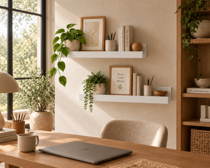 Set de 2 Estantes Flotantes Portafotos Blancos de MDF 57 cm - Repisas Decorativas de Pared - imagen 3