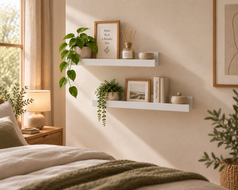 Set de 2 Estantes Flotantes Portafotos Blancos de MDF 57 cm - Repisas Decorativas de Pared - imagen 4